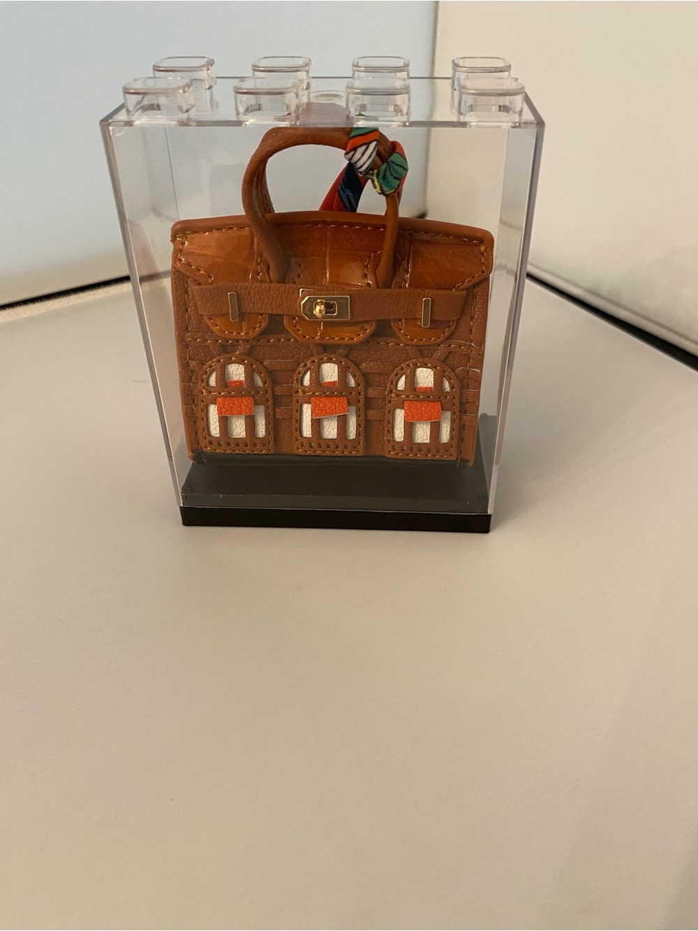 New Brown Mini Bag/Tote Purse Charm with Twilly Scarf